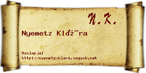 Nyemetz Klára névjegykártya